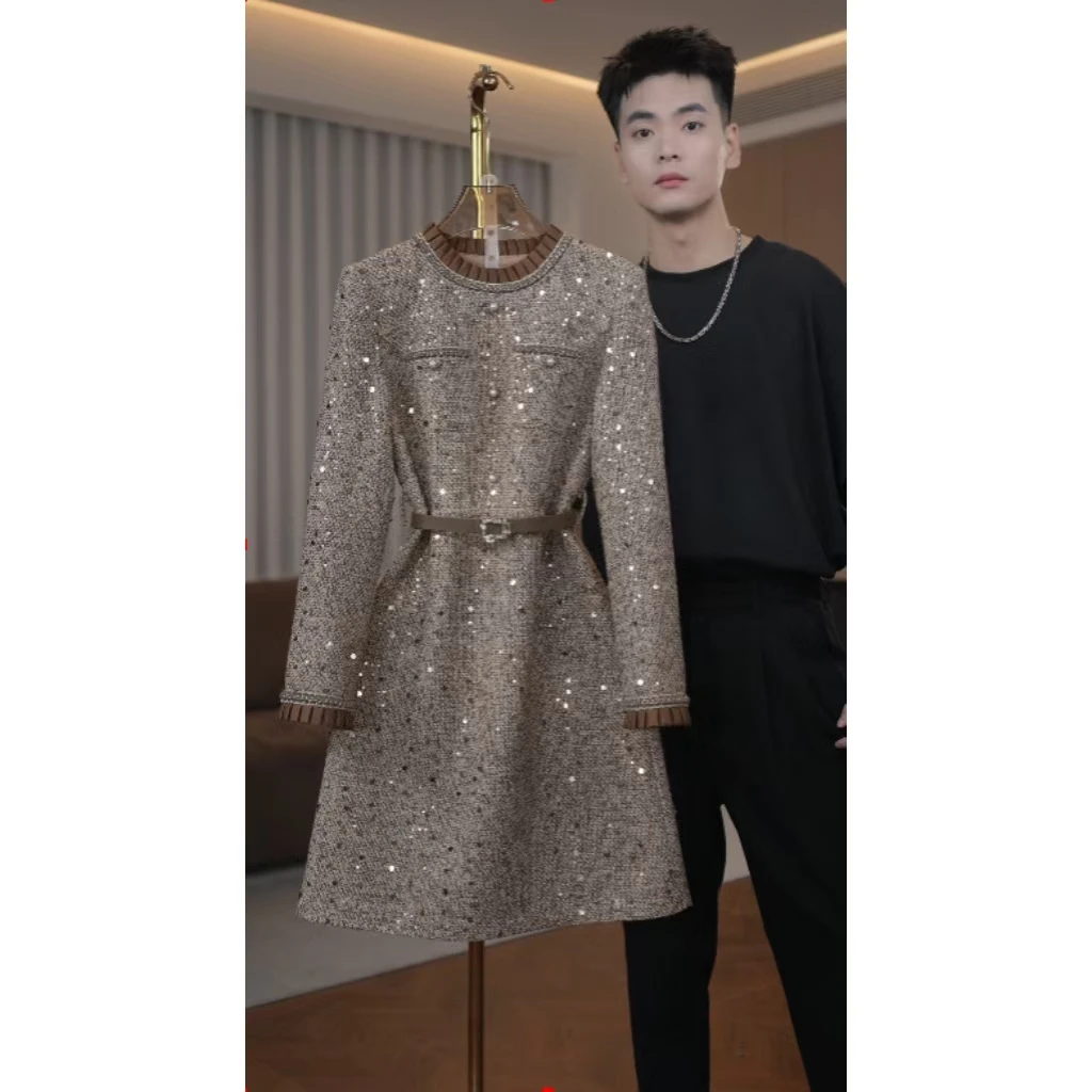 【蒂妮佳轻奢女装】1874品牌秋冬新款长袖女装气质显瘦连衣裙