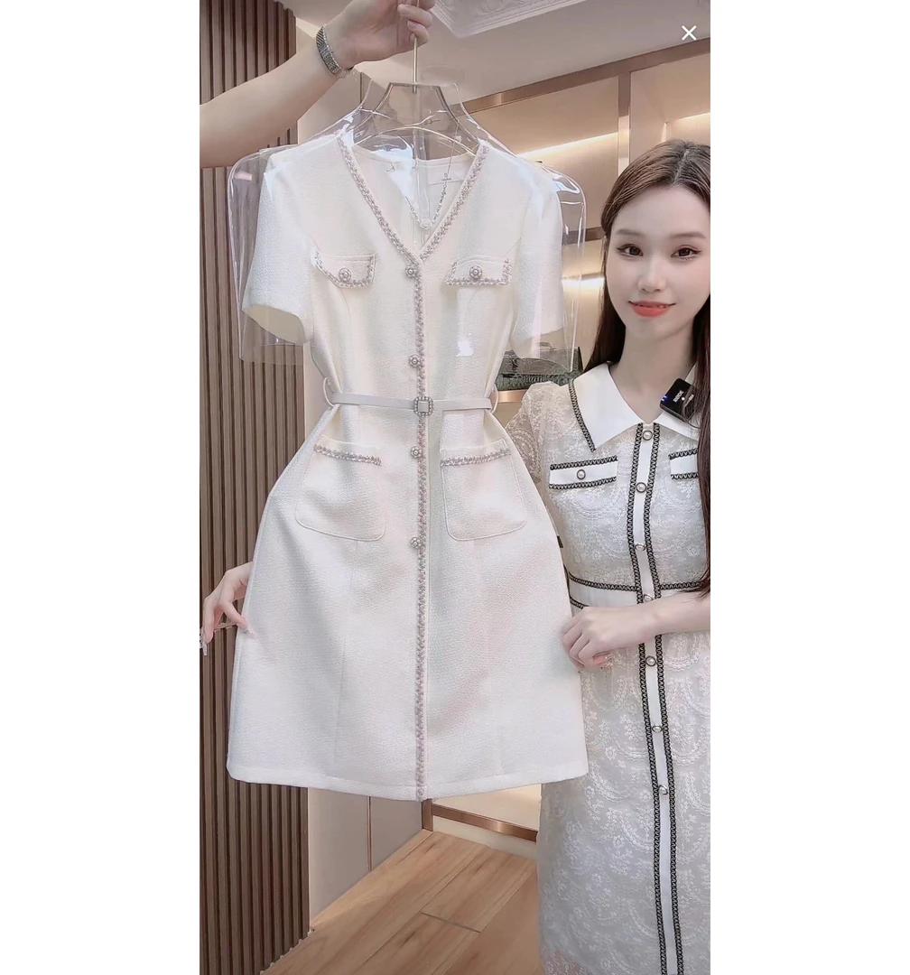 【蒂妮佳轻奢定制】1632囯内设计师品牌女装气质收腰短袖显瘦连衣裙