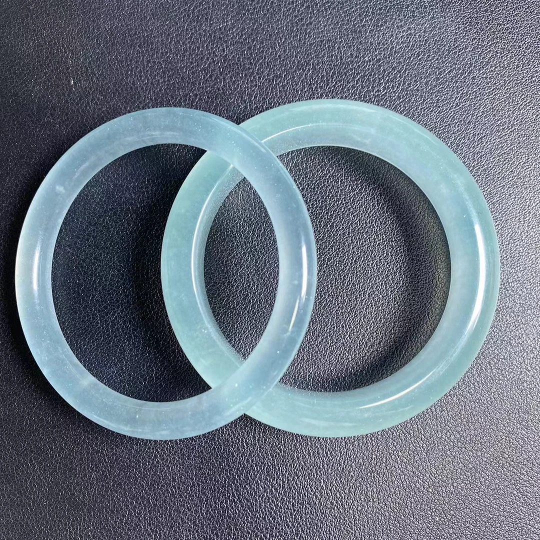 【夕颜】冰蓝正圈圆条女士高透夏日时尚百搭冰透天然玉手镯绿色