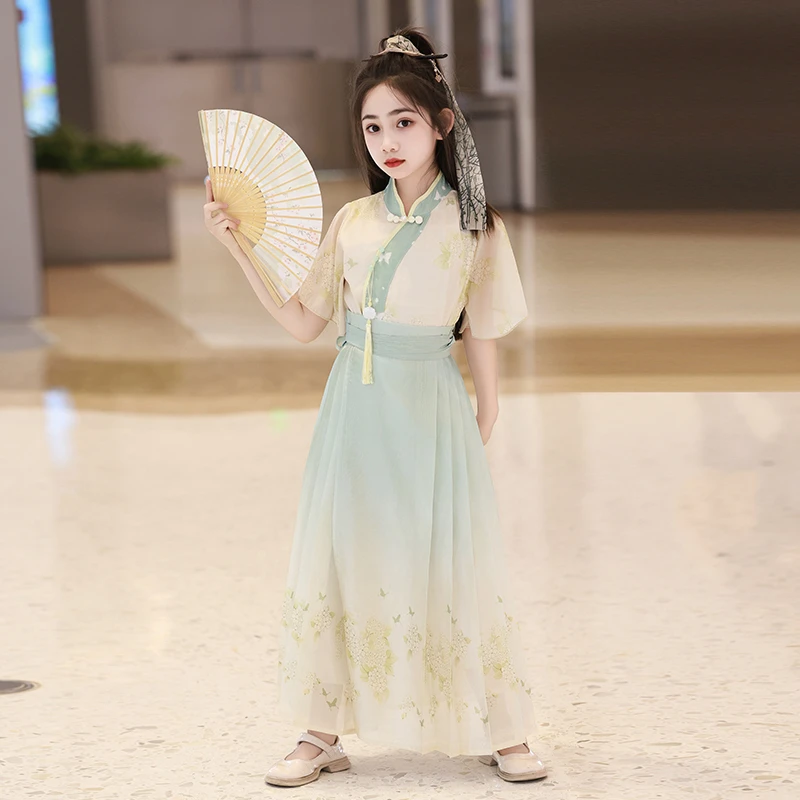 女童汉服2024新款马面裙套装小女孩中国风古装明制唐装儿童夏季裙