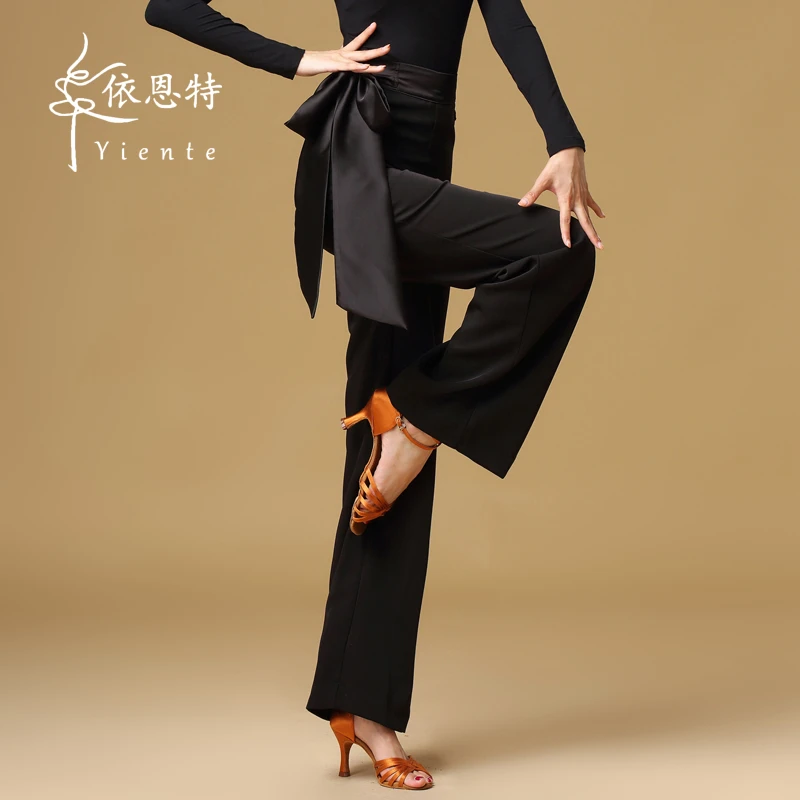 拉丁舞裤女新款高腰交谊舞长裤摩登舞练功裤国标舞阔腿跳舞蹈裤子