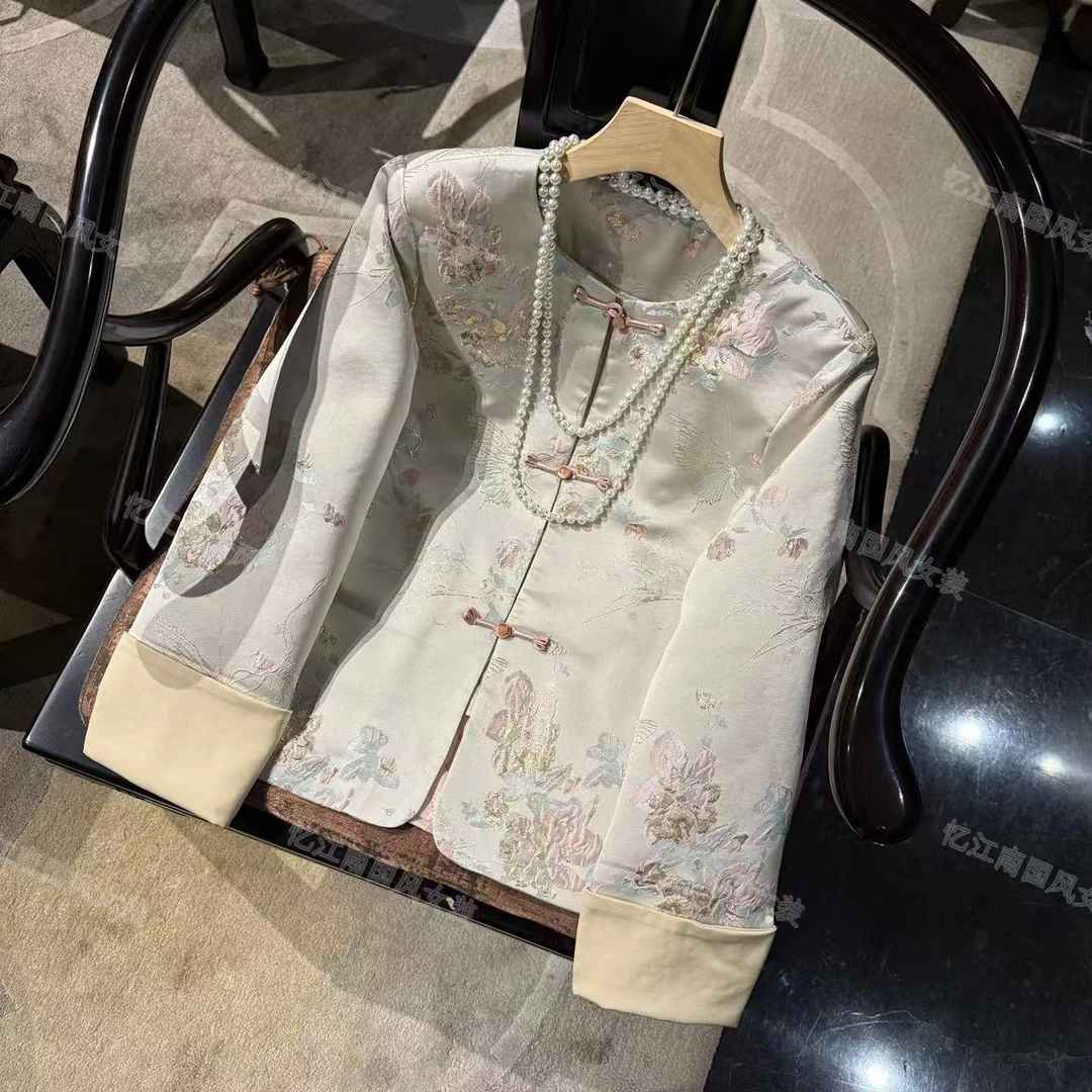 忆江南 牡丹国色 新中式国风刺绣时尚气质百搭显瘦夹棉圆领外套