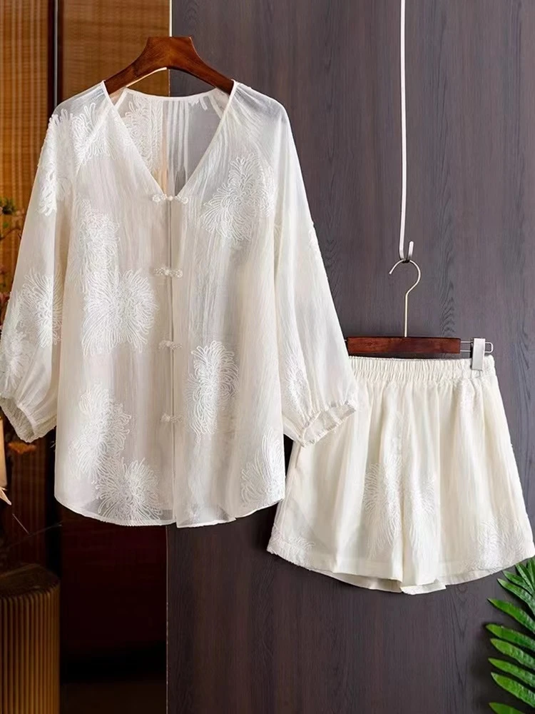 【繁花似锦】新中式国风短袖夏季显瘦气质时尚复古休闲宽松绣花套装