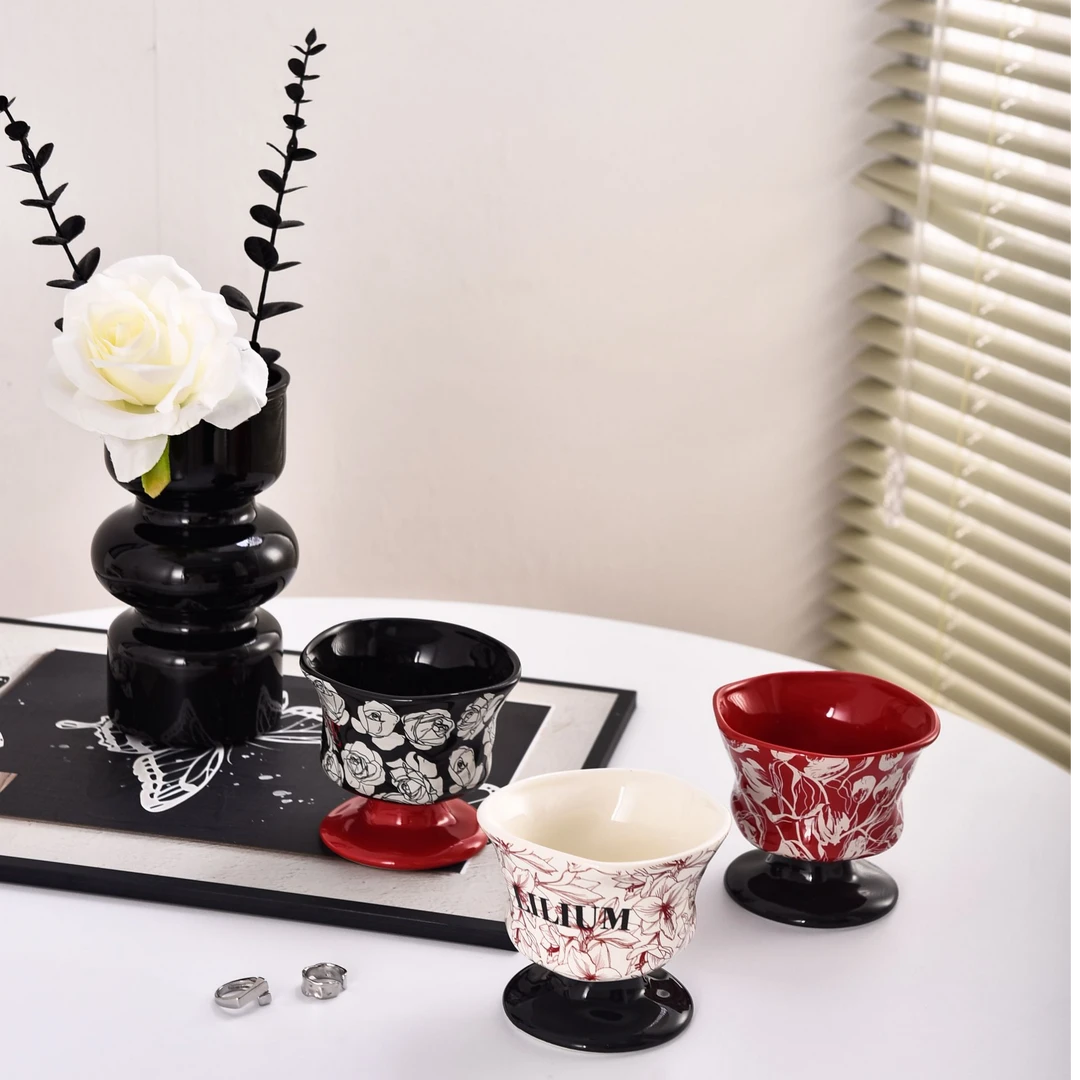 复古手工手绘陶瓷马克杯家用水杯创意咖啡杯手捏甜品高脚杯茶具