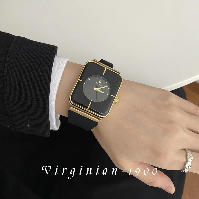 【Virginian1900】方形简约时尚韩版硅胶带通勤百搭防水中性男女表