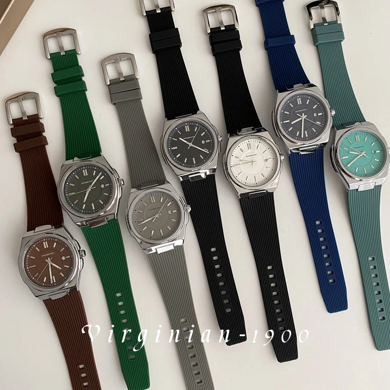 【Virginian1900】硅胶表带胶带时尚简约日历防水夜光潮流男士手表