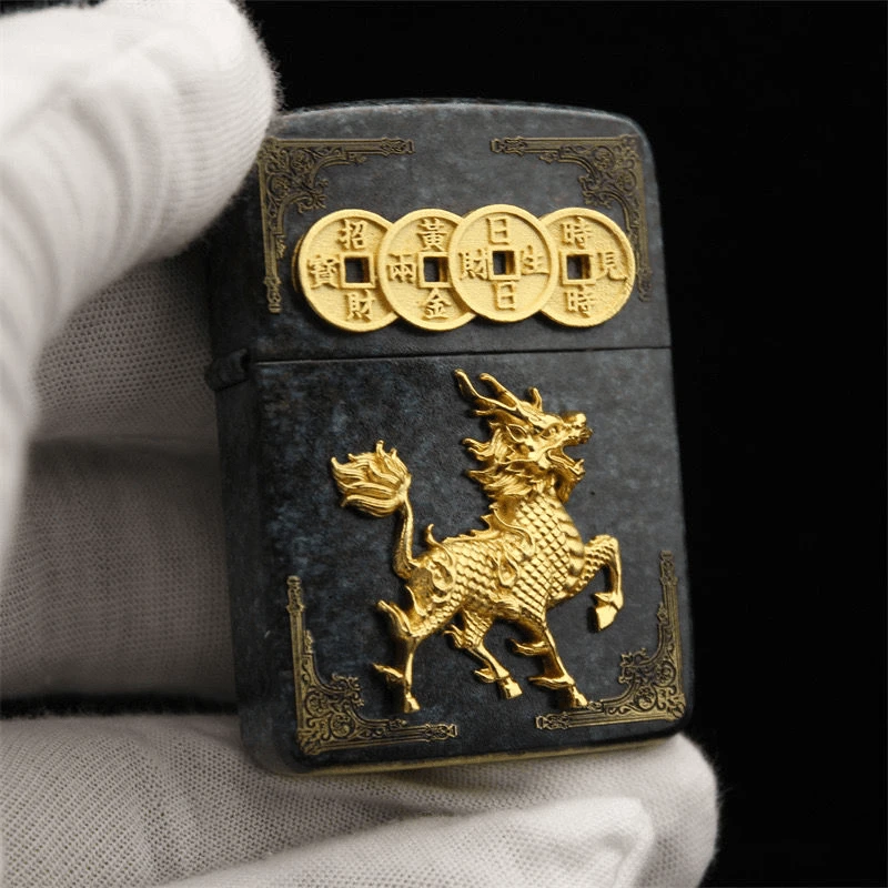ZIPPO1941青铜四神兽貔貅-麒麟-金蟾-龙龟防风打火机男士高档收藏