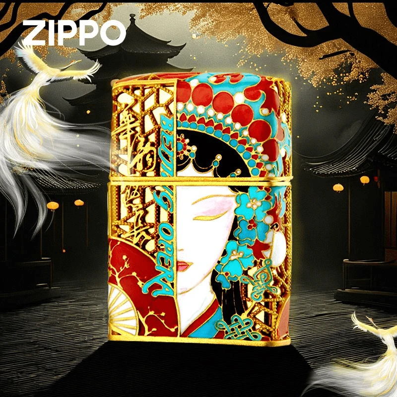 ZIPPO正品打火机 镀金花丝夜光珐琅京剧花旦金色豪华重型DY9902TF