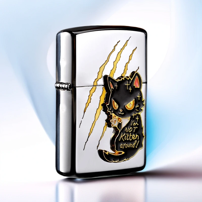 ZIPPO招手黑猫招米进米-镜面贴章正品防风打火机高档礼物DY9808TZ