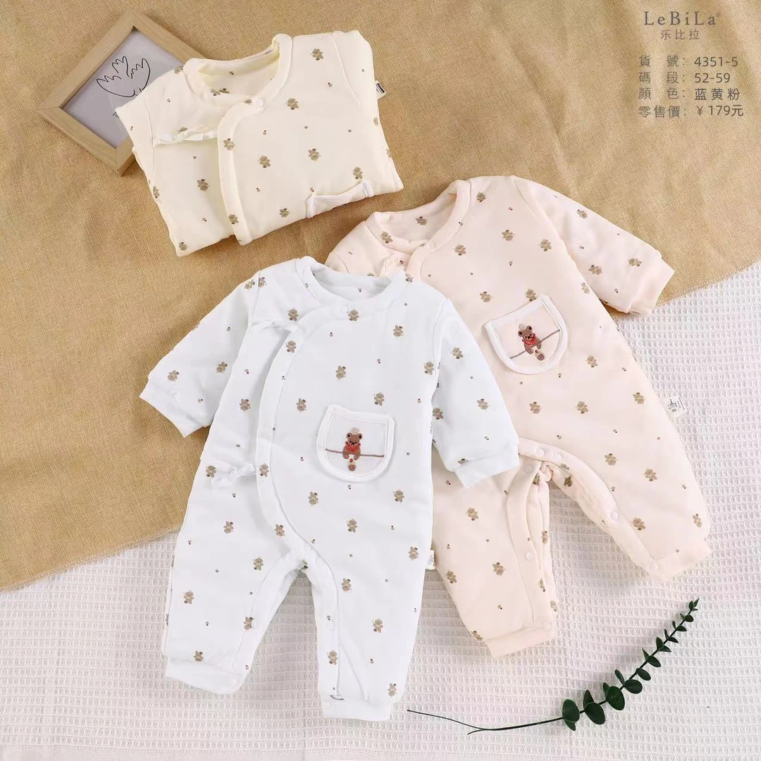 新生宝宝0/3个月薄棉连体蝴蝶衣适合10-15度