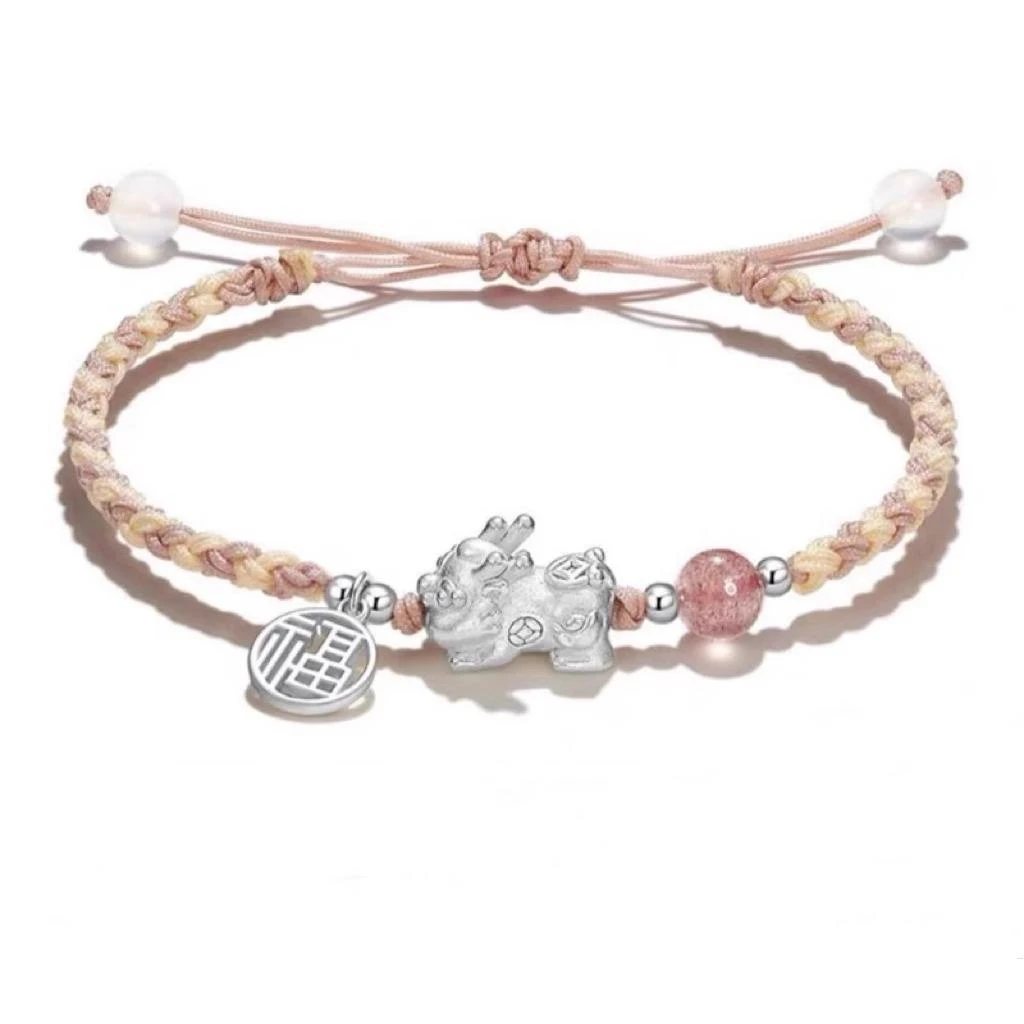 足银手链 貔貅送福手工编织可爱简约时尚百搭情侣小众气质编绳