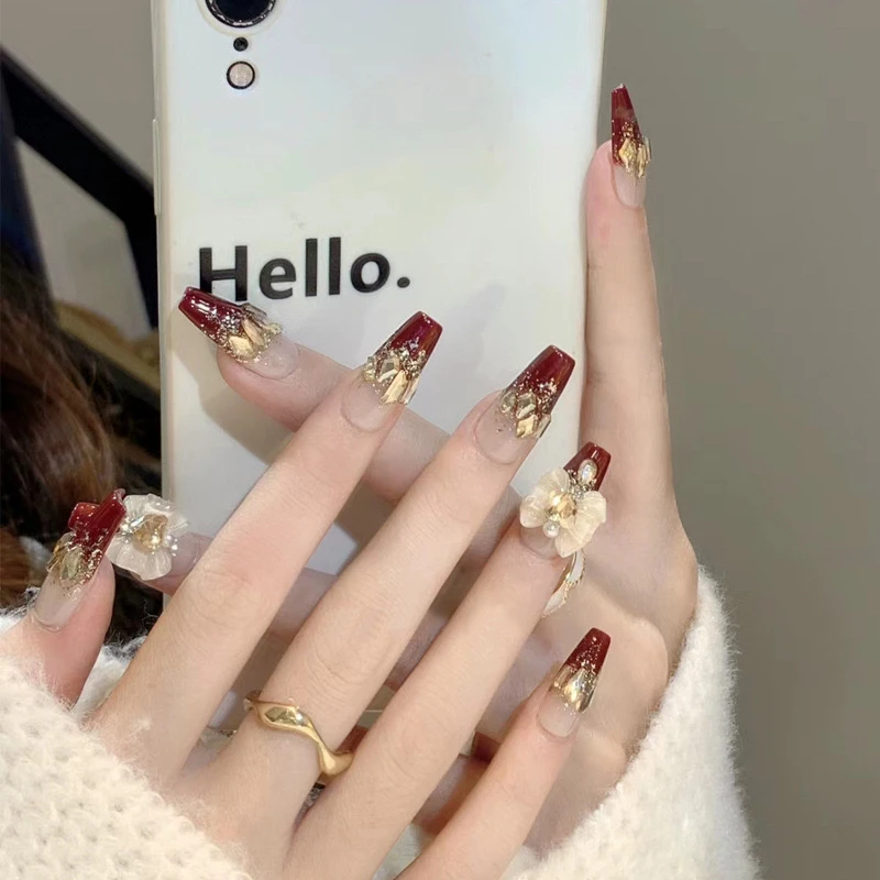 手工穿戴甲美甲甲片裸肤色微笑法式猫眼指甲贴片成品可拆卸假指甲