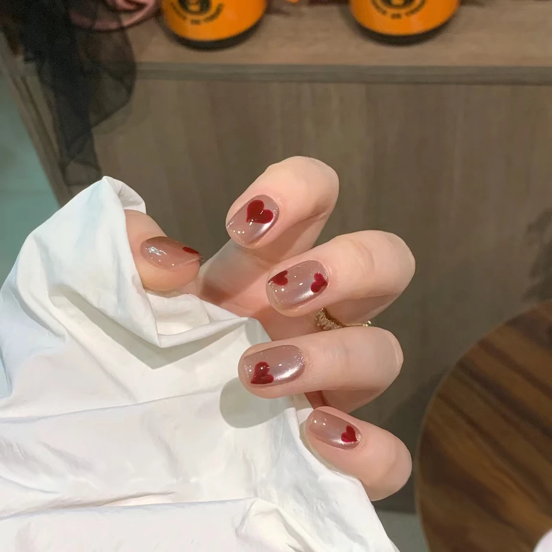 手工穿戴甲美甲甲片裸肤色微笑法式猫眼指甲贴片成品可拆卸假指甲