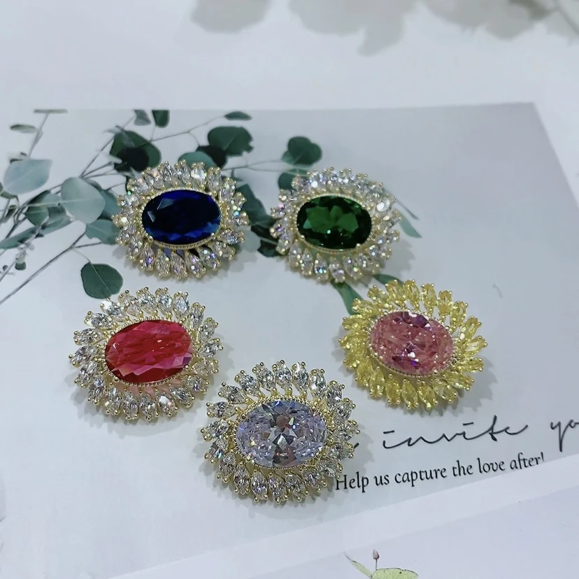 铜合金合成锆石胸针 教师节礼物高档精致鸽子蛋小胸针领针防走光