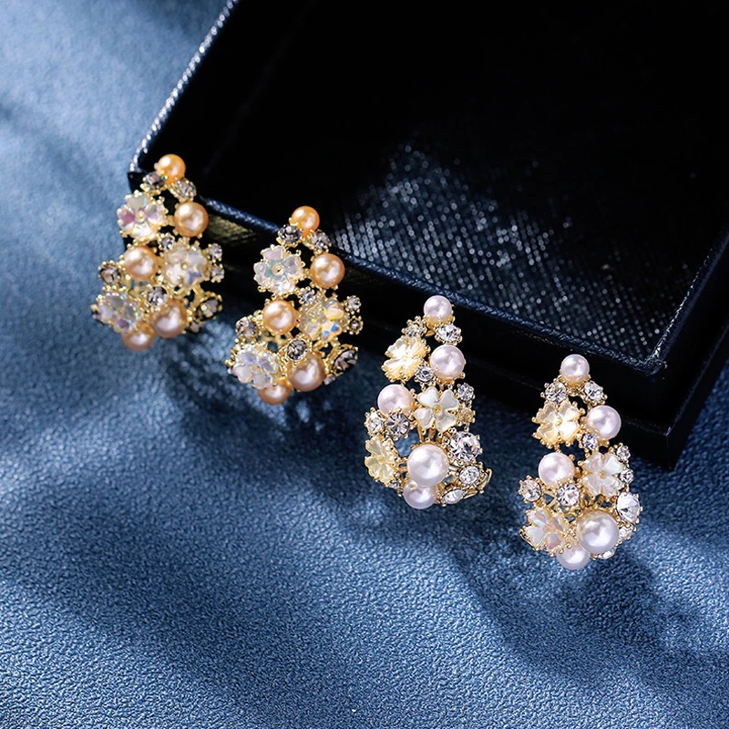 合金合成锆石耳饰 时尚气质繁华似锦耳环复古名媛气质百搭耳饰