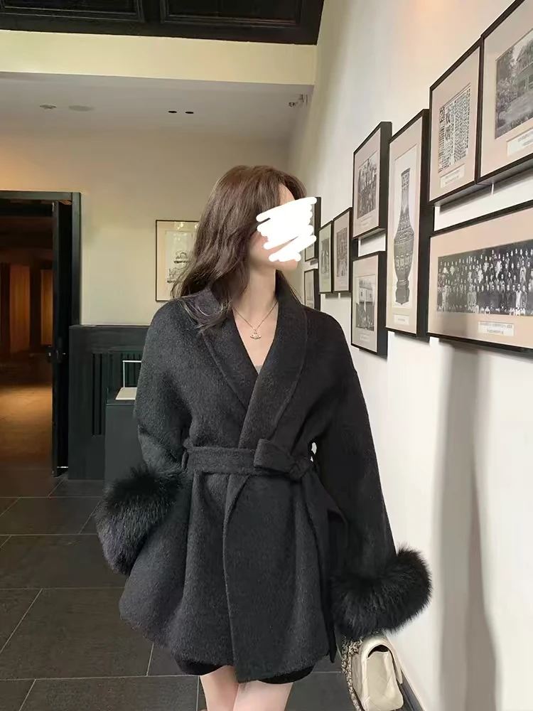 【现现】新款毛呢秋冬新款显瘦夹棉毛呢大衣（5033）