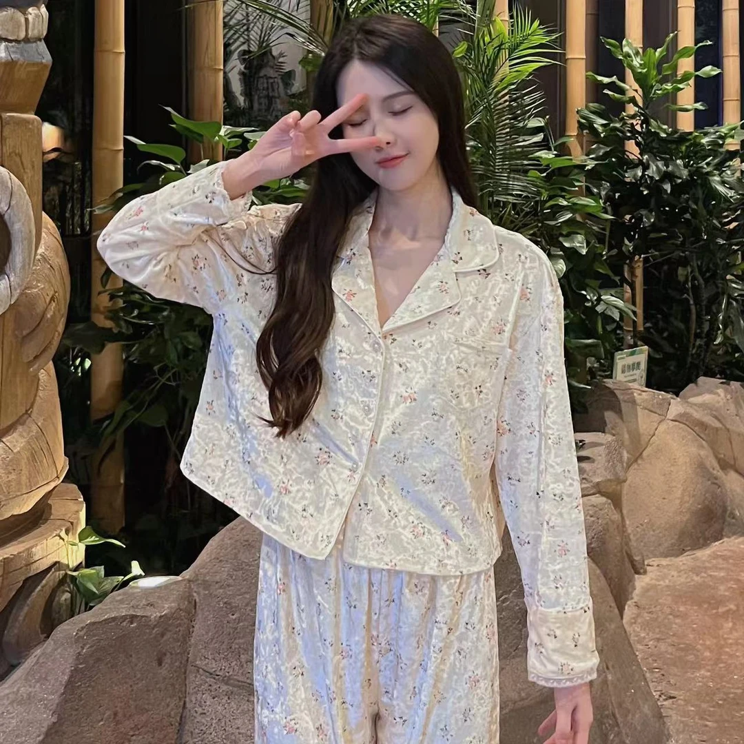 海派钻石绒【瑶不仙定制】睡衣女短款两件套网红套装宽松高级