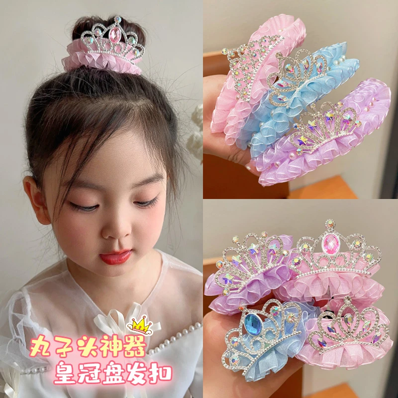 皇冠女童发饰女孩甜美超仙水钻纱纱盘发发扣宝宝韩系公主演出头饰