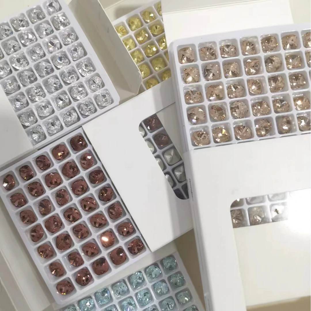瑶瑶美甲钻饰品K12高顶水晶尖底肥方8*8MM混色10颗超闪高品质精工
