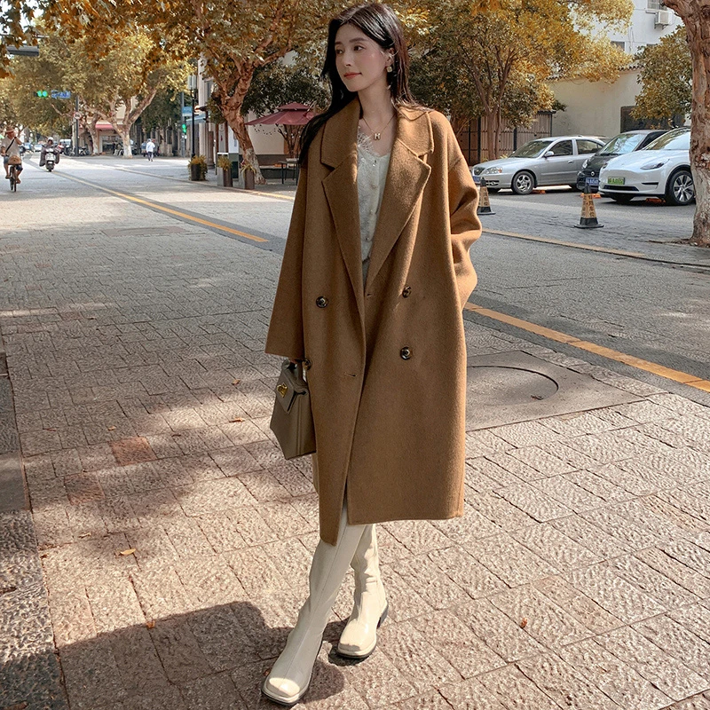 苏若兰  超宽松骆驼绒双面呢大衣女柔软四粒扣毛呢外套网红气质风