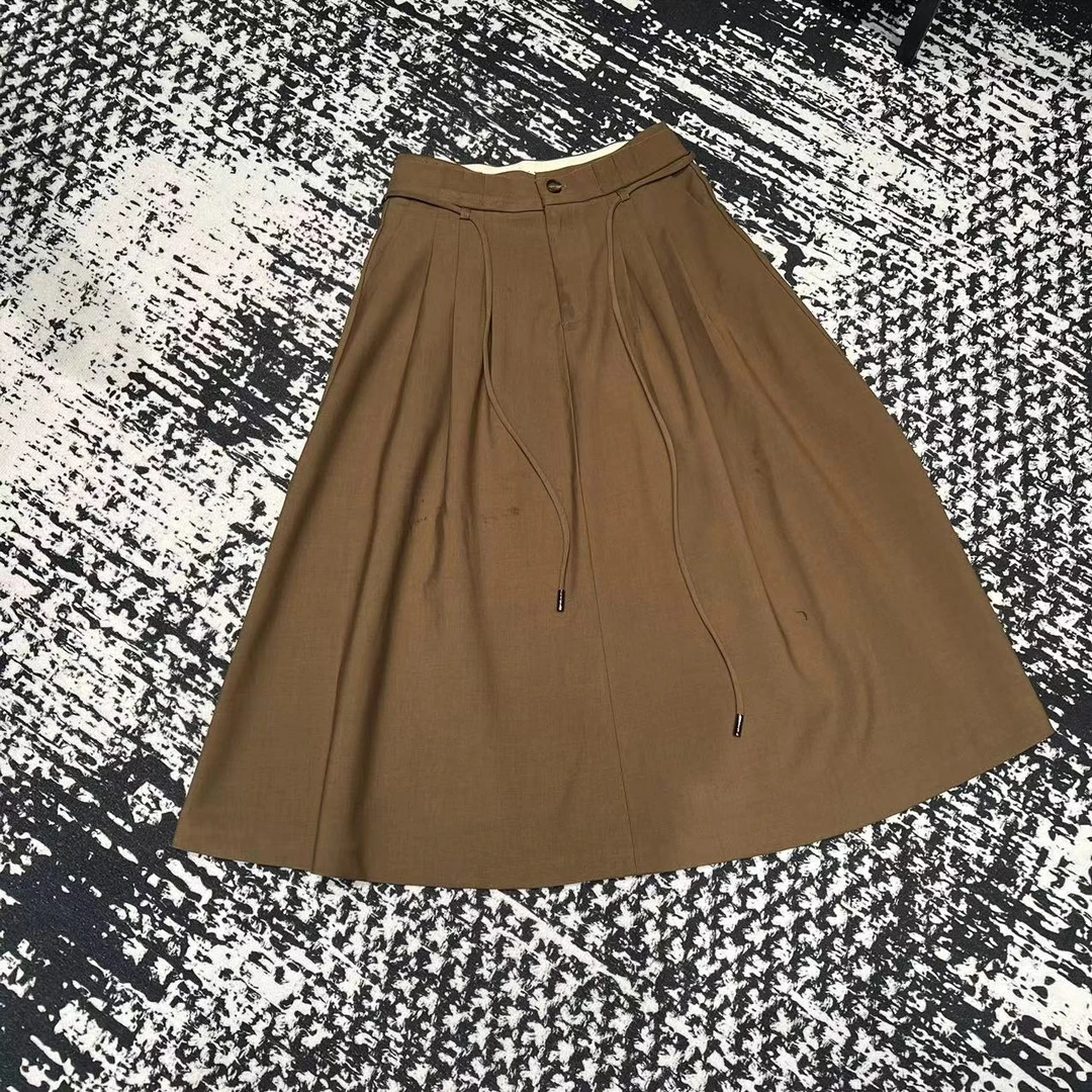 VV&AA 时尚中长款高腰显瘦抽绳压褶半身裙2631