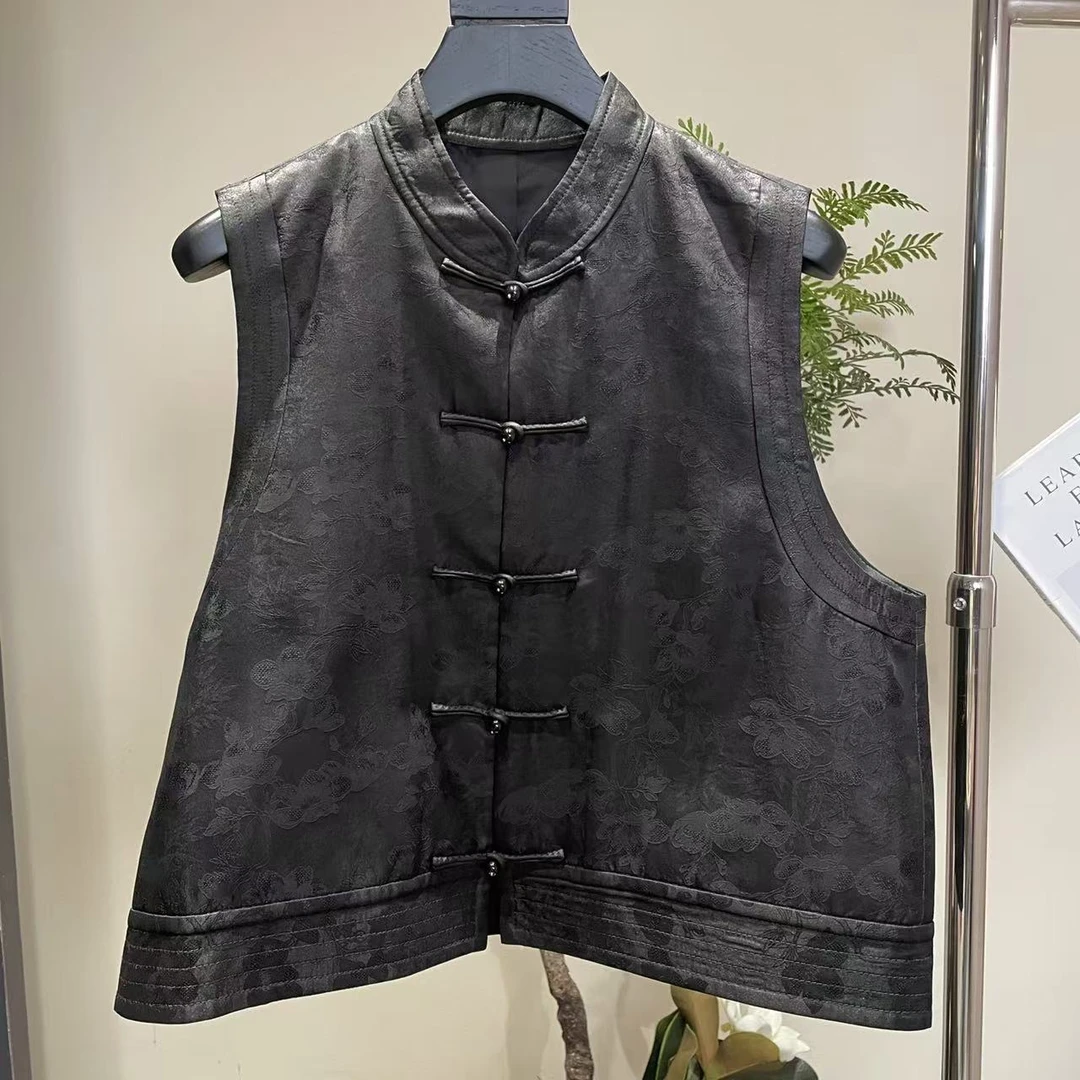 VV&AA 新中式国风圆领复古提花盘扣领马甲 ZG3698