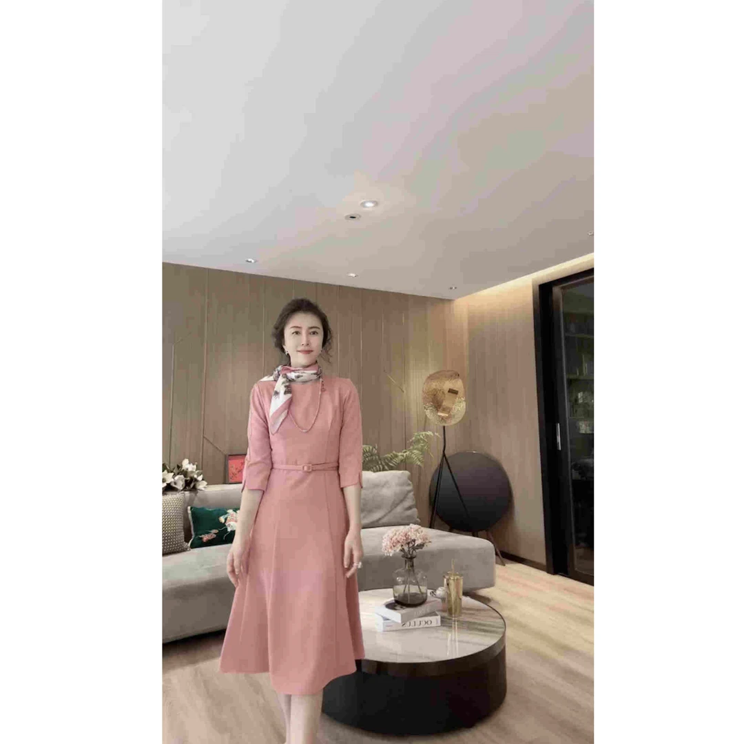 VV&AA 红尘画卷 时尚气质设计感轻奢连衣裙（丝巾+腰带）CV2992