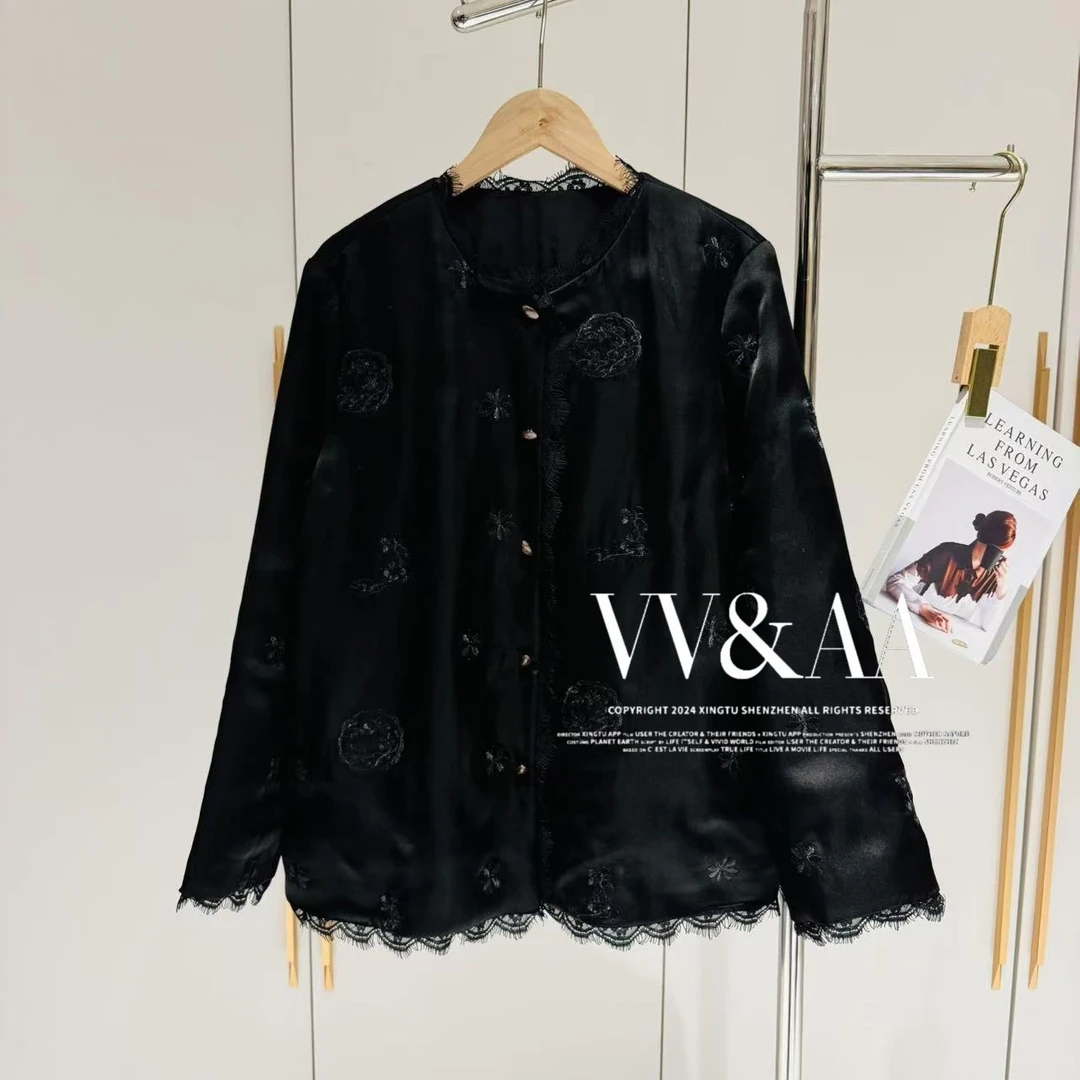 VV&AA 如花美眷 秋冬新款中式提花蕾丝花边中长款外套 D25185