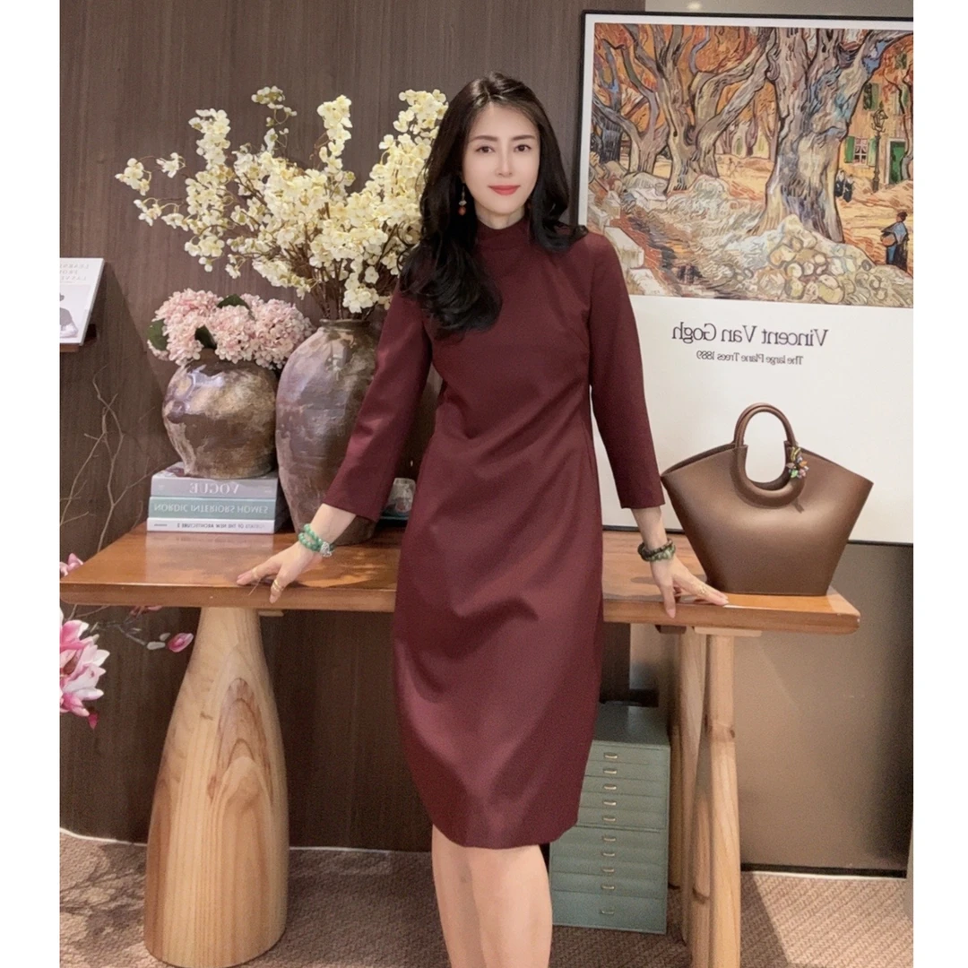 VV&AA   梧桐雨  春秋新款气质显瘦百搭时尚七分袖 连衣裙 T815