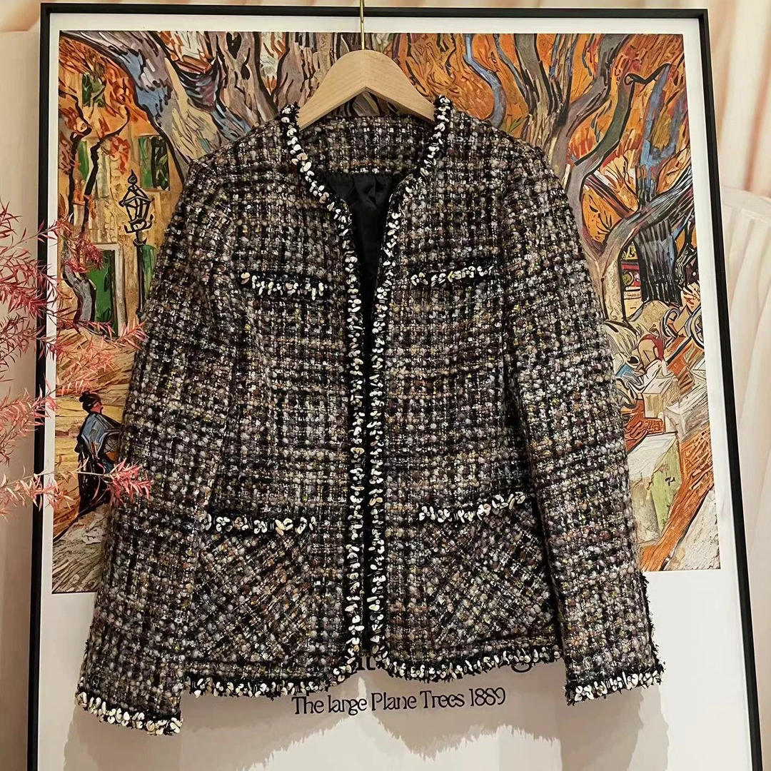 VV&AA 秋冬法式复古气质名媛风贝壳手工钉小香风外套   TU3356