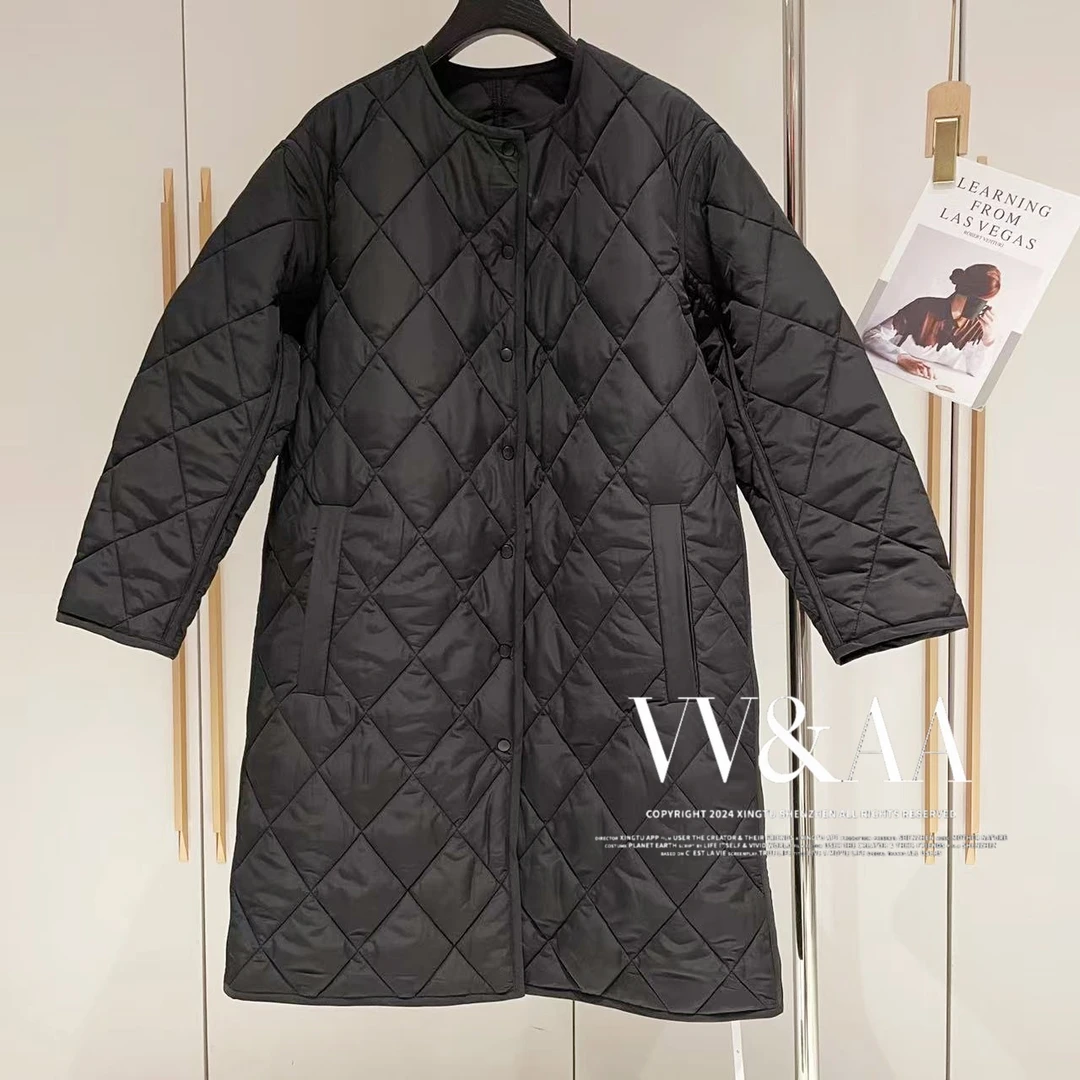 VV&AA 北欧菱形格衔缝棉服圆领中长款棉服 CL3793