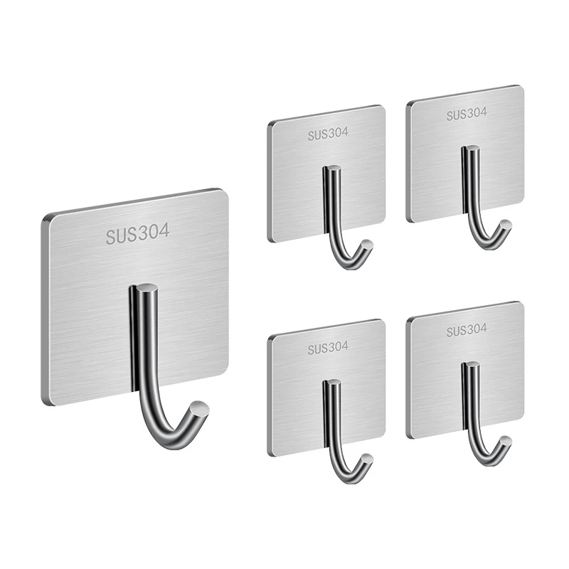 免打孔加厚不锈钢挂钩强力无痕单个粘钩厨房浴室门防水防潮挂钩