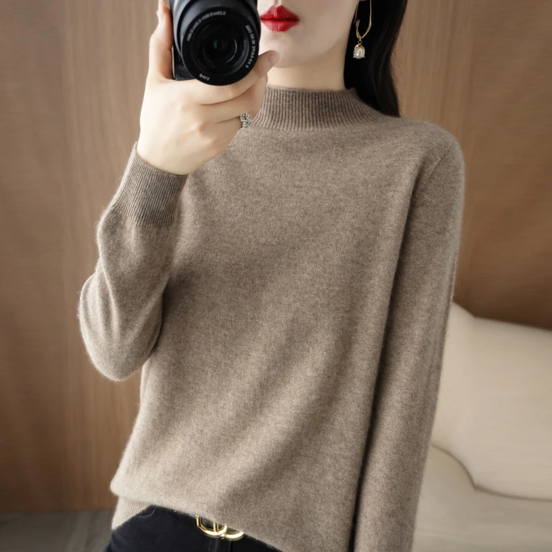 秋冬新款半高领毛衣加厚百搭宽松显瘦遮肚子肉肉不显胖内搭针织衫