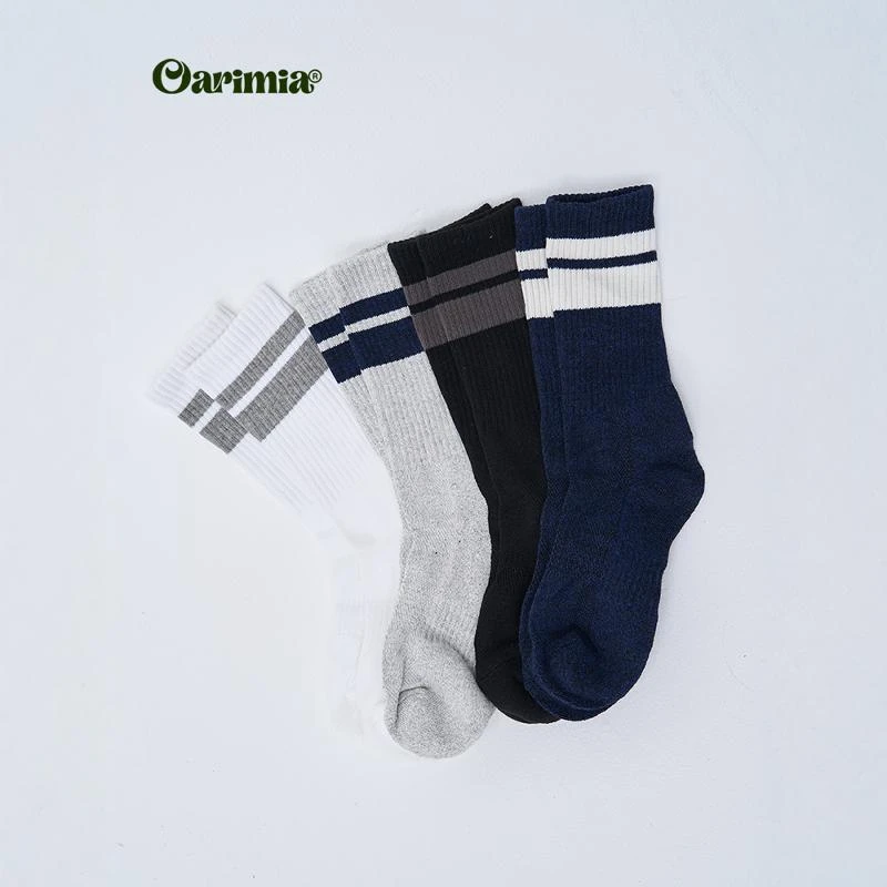 Oarimia 24AW长绒棉条纹袜子加厚毛巾底袜工装简约运动透气长袜男