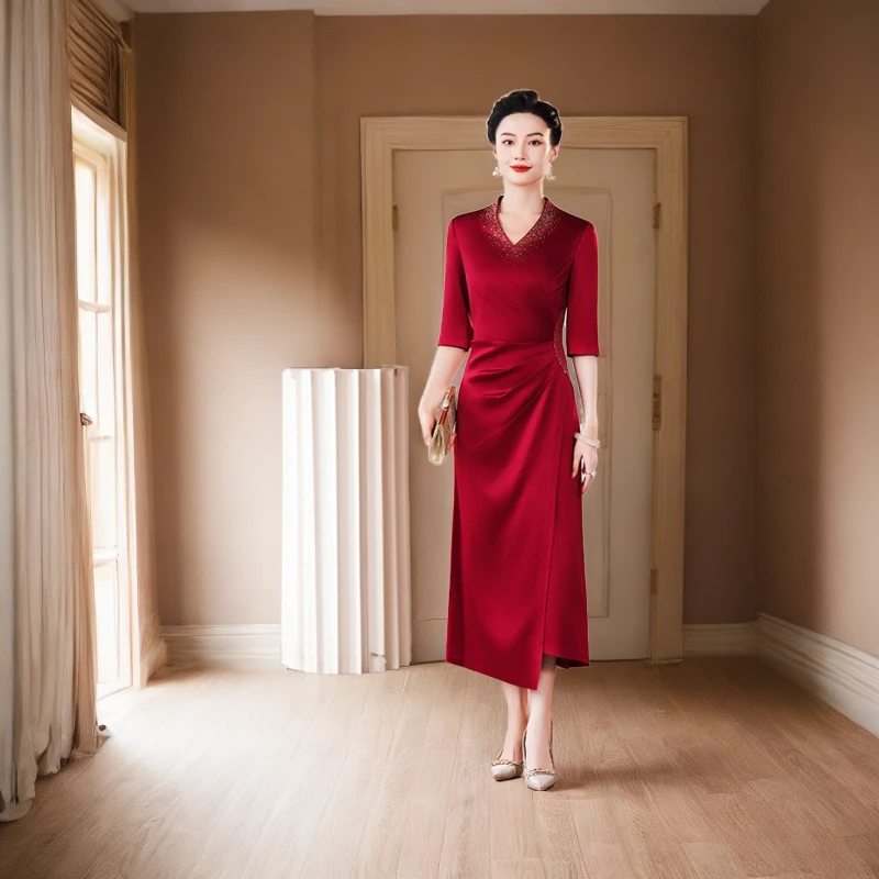 夏季喜优雅婚宴装新款连衣裙婚礼宴会礼服夏装高贵显瘦长款旗袍