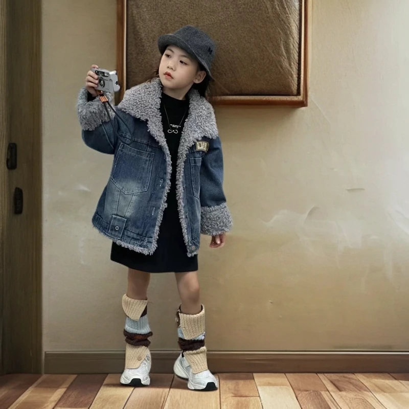 牛仔外套带绒加棉加厚洋气