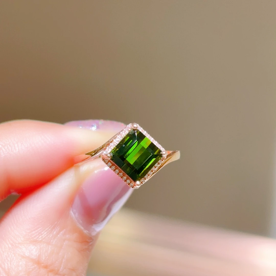 裸石2.06ct 18k玫瑰金镶嵌碧玺戒指