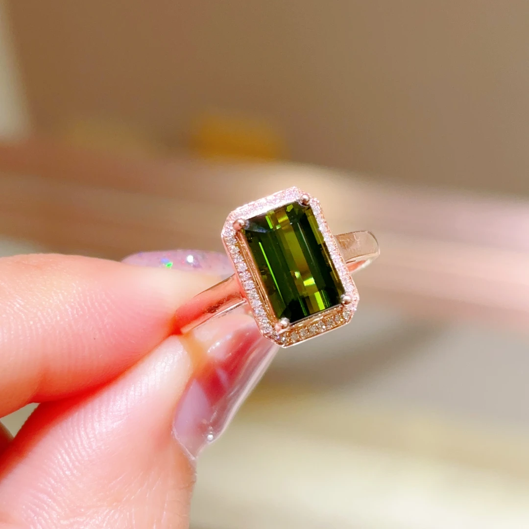 裸石2.56ct 18k玫瑰金镶嵌碧玺戒指