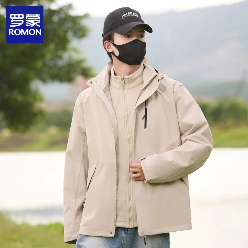 Romon/罗蒙夹克冲锋三合一外套加绒加厚款保暖防风防泼水冬季男装