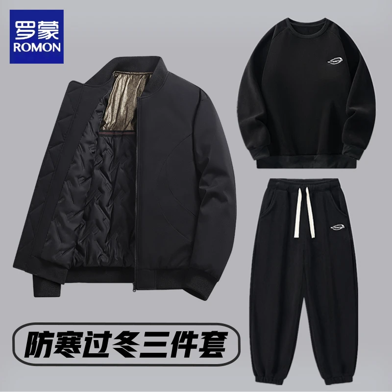 Romon/罗蒙棉衣2024秋冬季防风抗寒运动套装加厚保暖棉服休闲外套