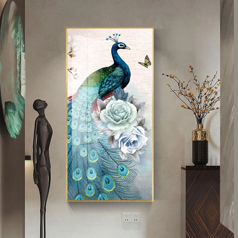 【瑰丽孔雀】玄关画 新中式轻奢晶瓷画装饰画