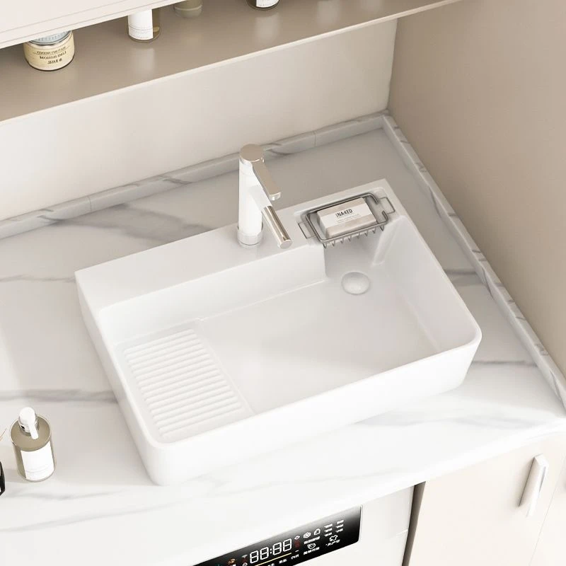 台上盆带搓衣板家用陶瓷卫生间洗手盆长方形侧排水洗脸盆单盆台盆