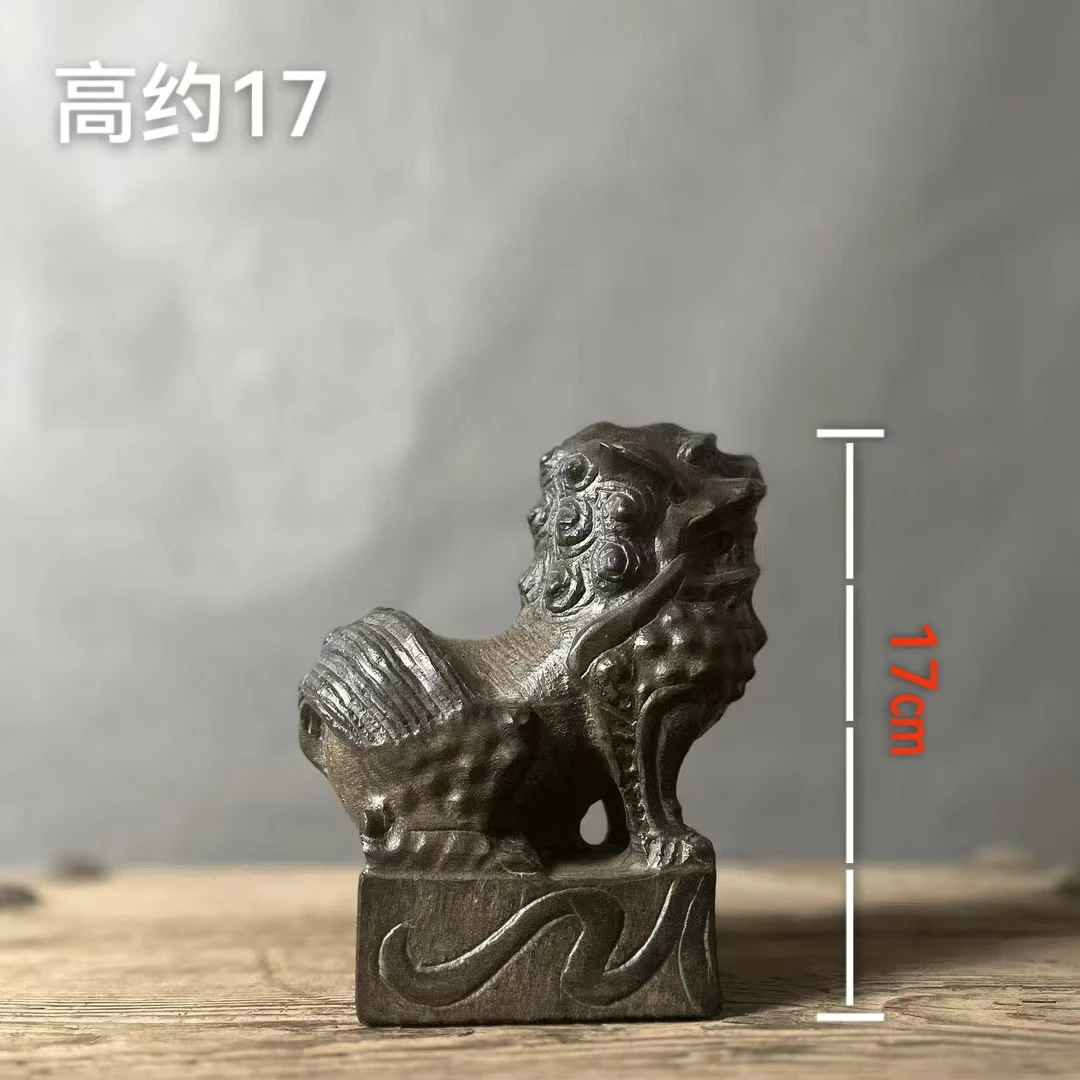 天然青石仿古雕刻案头中堂狮子茶室居家桌面摆件复古陈设高约17