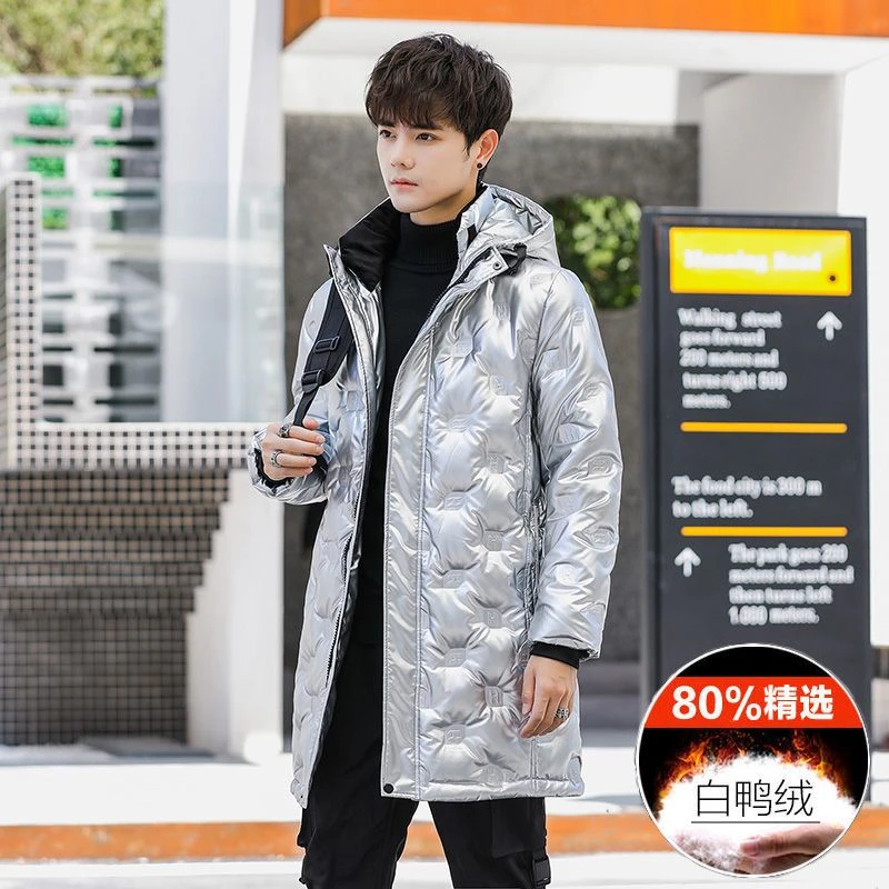 波司澄新款羽绒服男中长款亮面加绒加厚青年学生韩版修身帅气冬季
