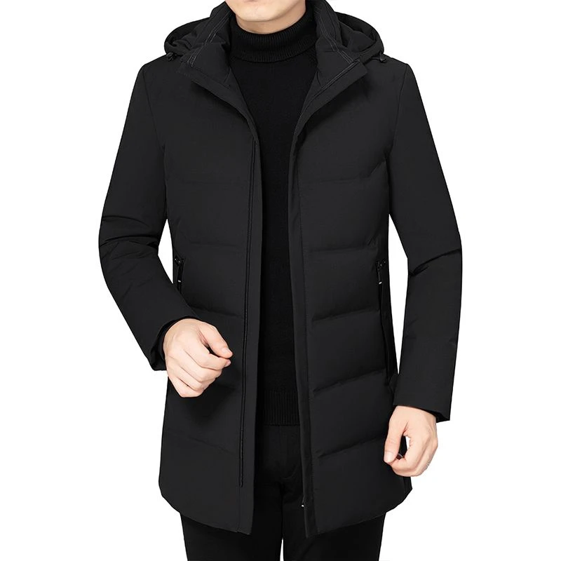 波司澄最新款冬季新款中年男士羽绒服中长款白鸭绒外套拆卸帽保暖