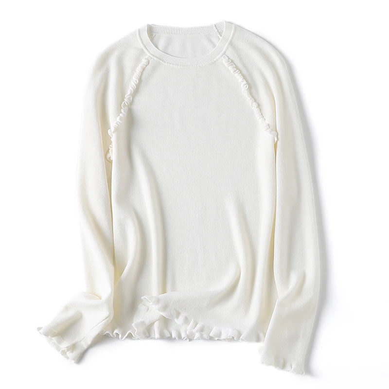 【雪君】2025秋冬新款复古慵懒风针织毛衣 荷叶边 G2001