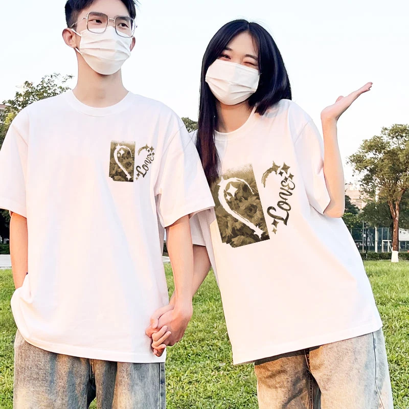 情侣装夏装100%纯棉不一样的2025新款高级感法式一男一女短袖T恤