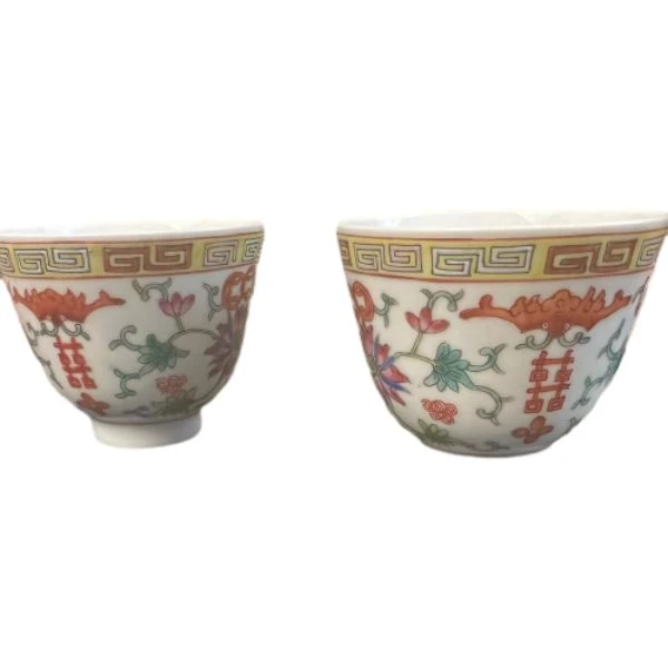 清 同治 粉彩喜字纹对杯