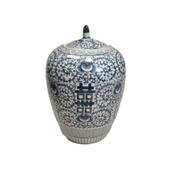 567瓷     缠枝莲喜字青花冬瓜罐