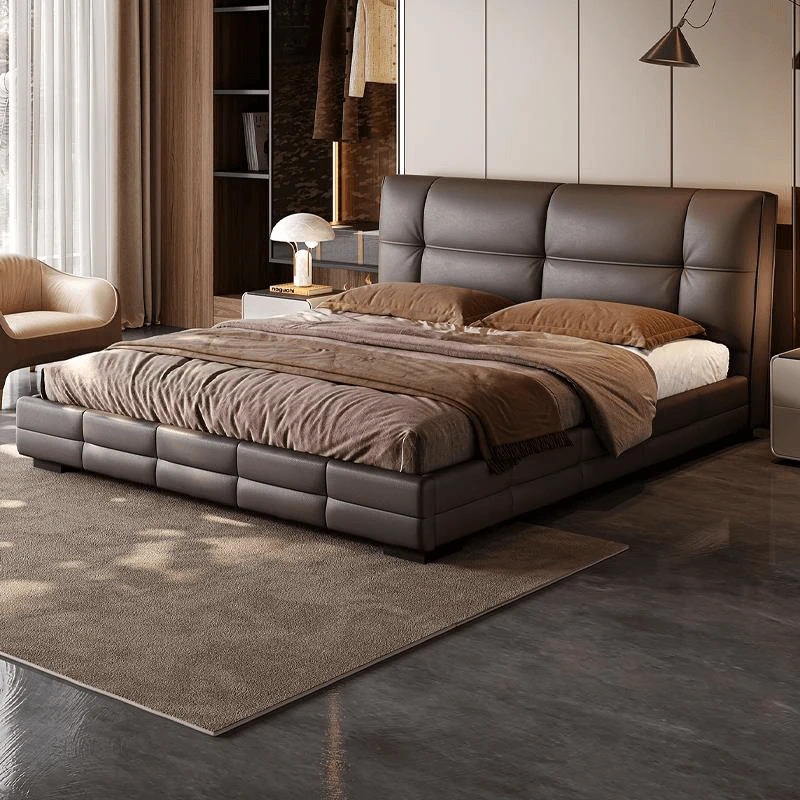 意式极简床轻奢主卧大床现代简约1.8米实木双人床软包主卧室Y229